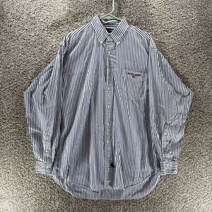 Ralph Lauren Sport Shirt Mens Large White Blue Stripes Vintage Button Up Preppy